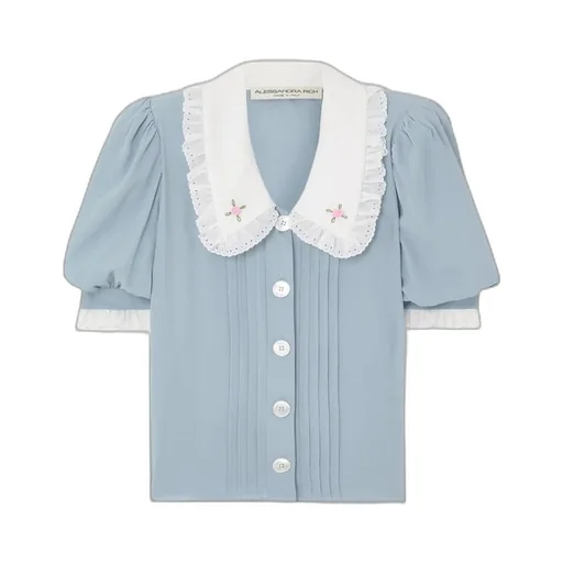 Contrast-Collar Pleated Shirt
