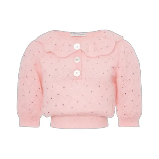 Embellished Short Puff Sleeved Knitted Top