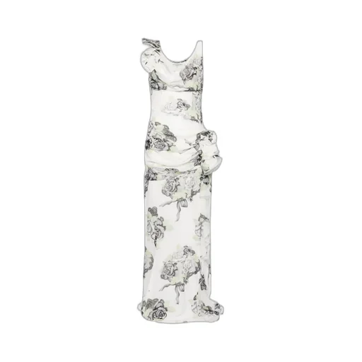 Rose-Print Silk Gown