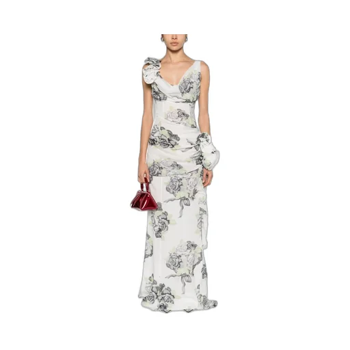 Rose-Print Silk Gown