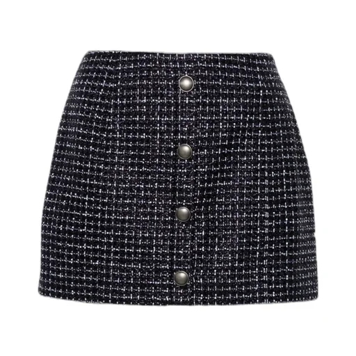 Metallic-Threading Tweed Skirt