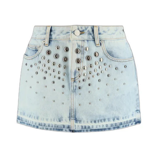 Embellished Frayed Hem Mini Denim Skirt