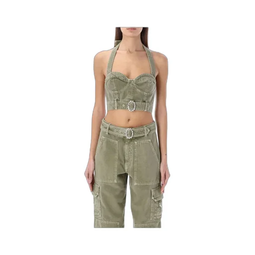 Crystal-Embellished Buckle Bustier Top