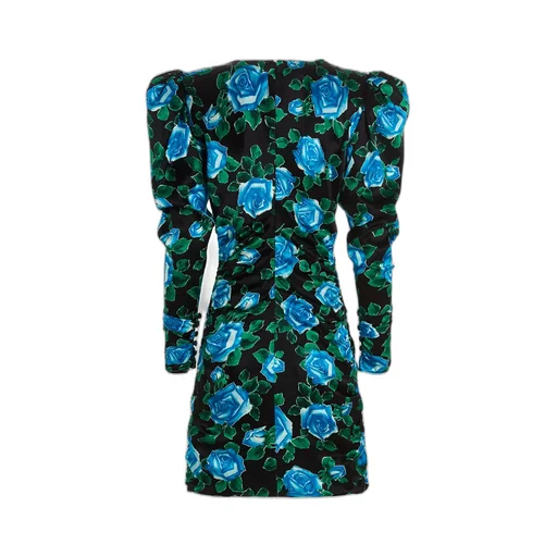 Rose Printed Satin Draped Mini Dress