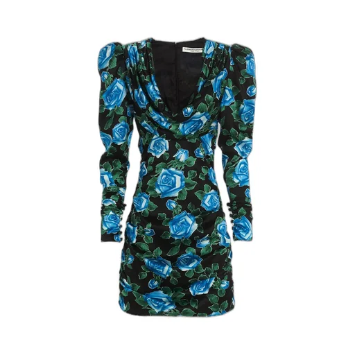 Rose Printed Satin Draped Mini Dress