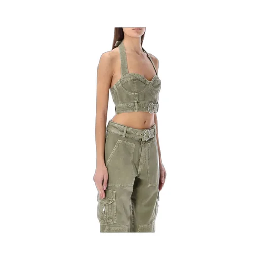 Crystal-Embellished Buckle Bustier Top