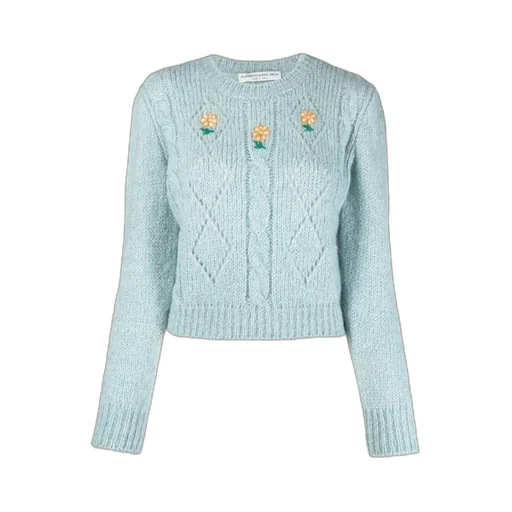 Floral Embroidery Cable-Knit Jumper