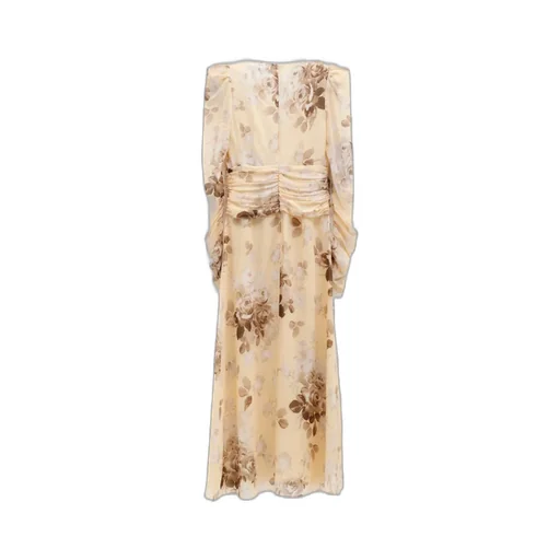 Floral-Print Belted Silk Dress