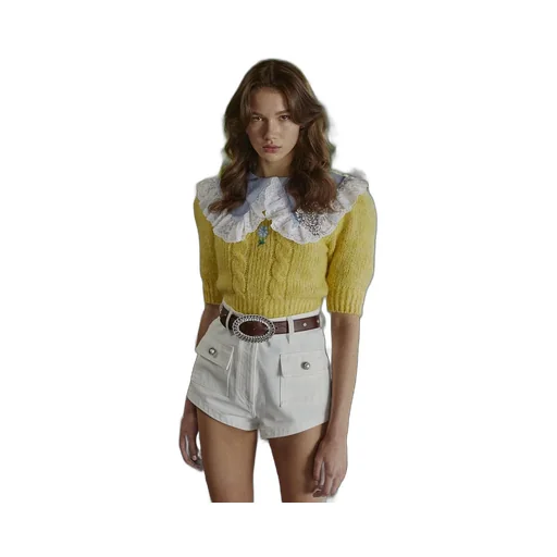 Floral-Embroidered Short-Sleeve Jumper