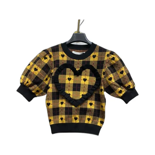 Heart Plaid Print Knit Top