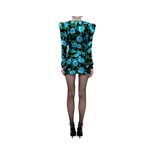 Rose Printed Satin Draped Mini Dress