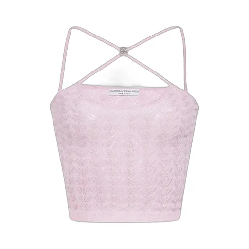 Halterneck Sleeveless Knitted Cropped Top