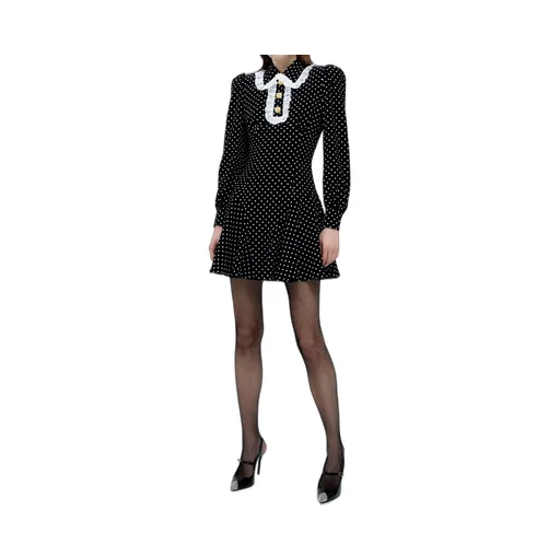 Lace-Trimmed Polka-Dot Mini Dress