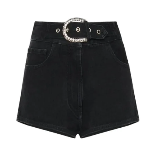 Belted High-Waisted Denim Shorts
