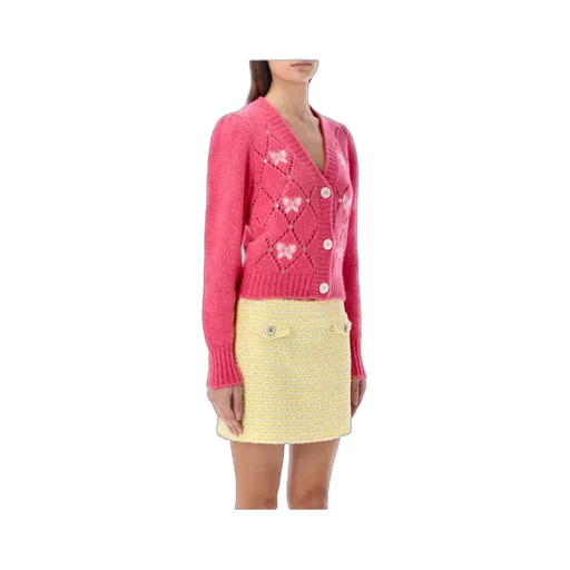 Ribbon-Embroidered Knit Cardigan