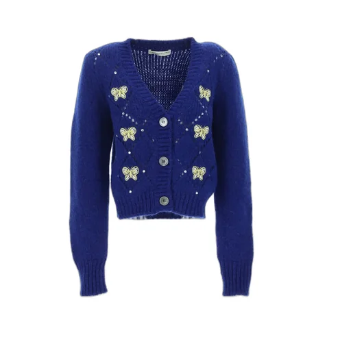 Butterfly-Embroidered Pointelle Cardigan