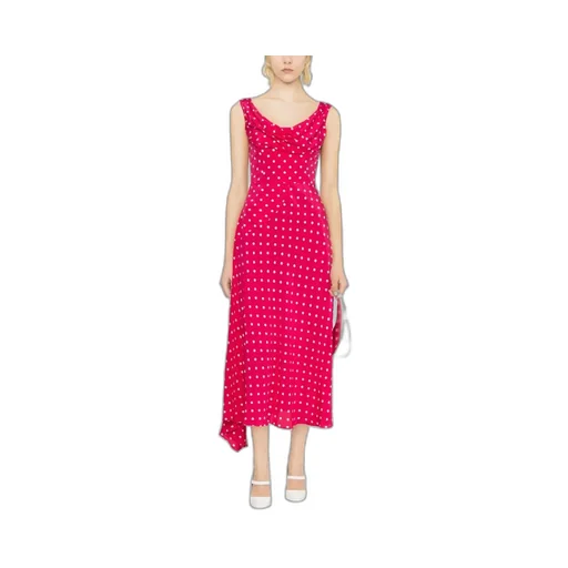 Polka Dot-Printed Draped Asymmetric Dress