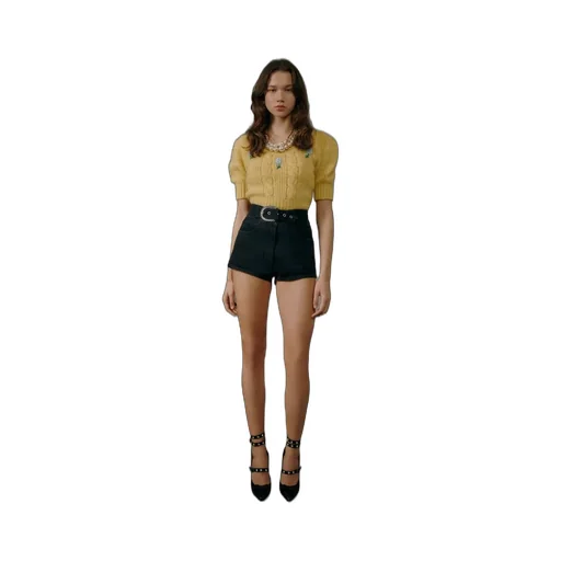 Belted High-Waisted Denim Shorts