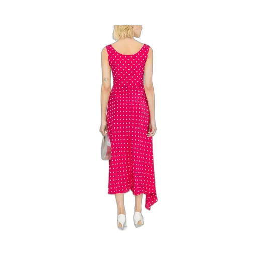 Polka Dot-Printed Draped Asymmetric Dress