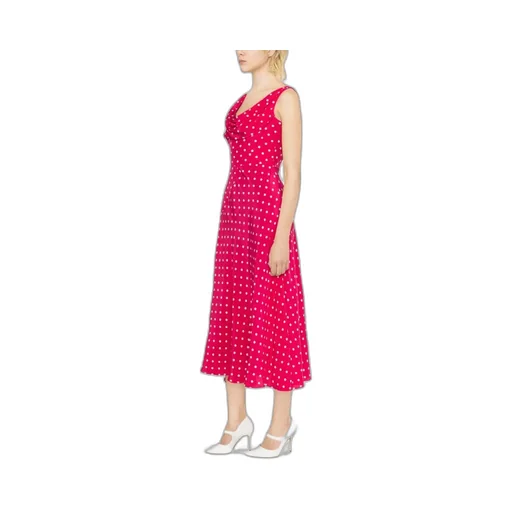 Polka Dot-Printed Draped Asymmetric Dress
