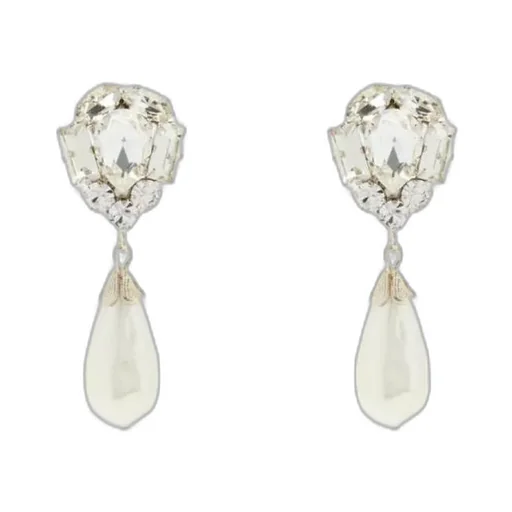 Drop-Pearl Crystal Detail Earrings