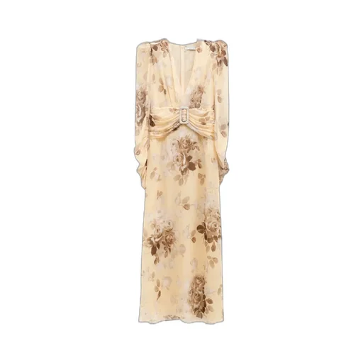 Floral-Print Belted Silk Dress