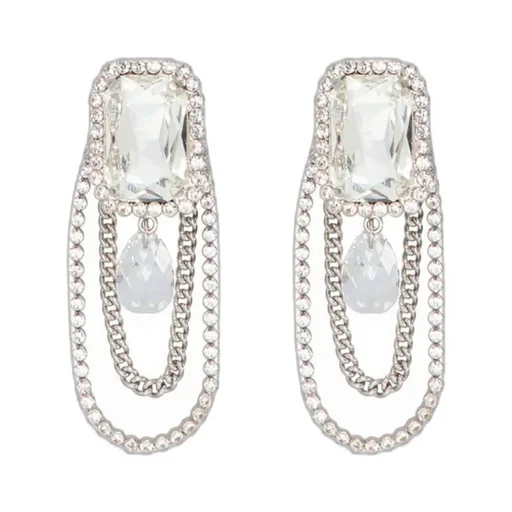 Crystal-Embellished Drop Chain Earrings