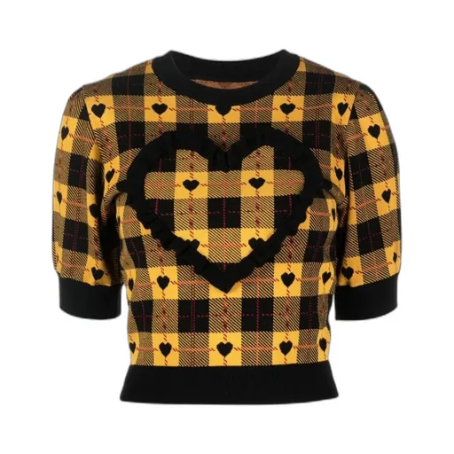 Heart Plaid Print Knit Top