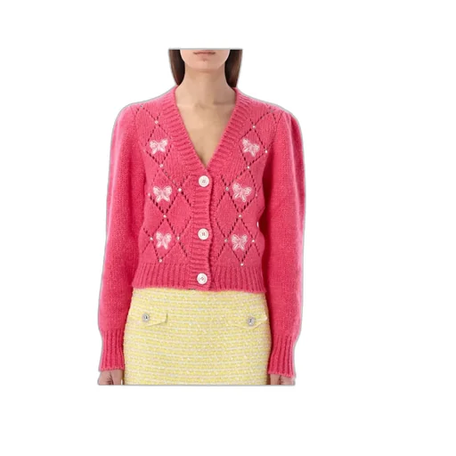 Ribbon-Embroidered Knit Cardigan