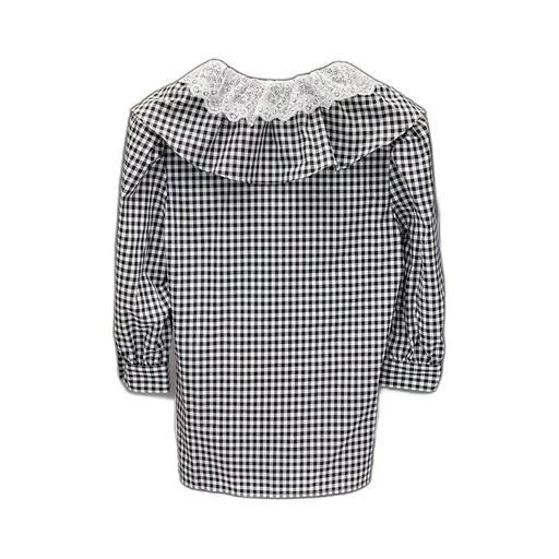 Check-Print Ruffle-Collar Shirt