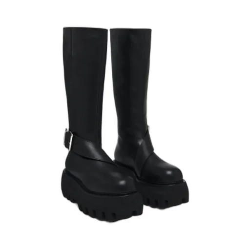 Sofa Knee-High Buckle Platform Boots