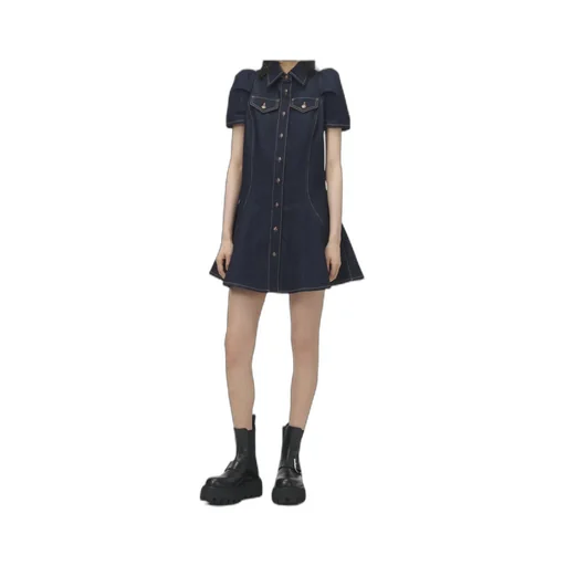 Pinched Shoulder Denim Mini Dress