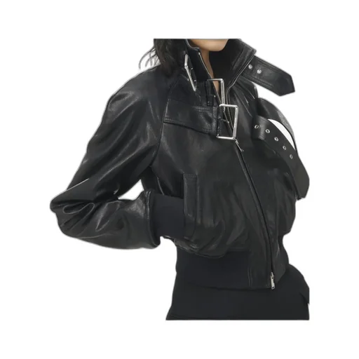 Belt Detail Leather Jacket