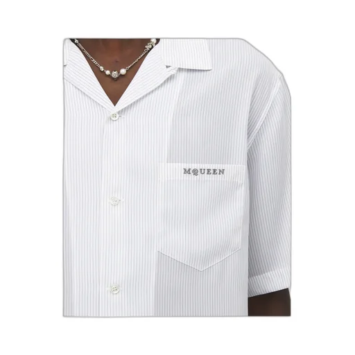 Striped Pattern Embroidered Logo Shirt
