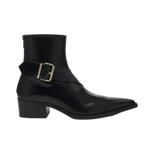 Pointed-Toe Buckle Ankle Boots