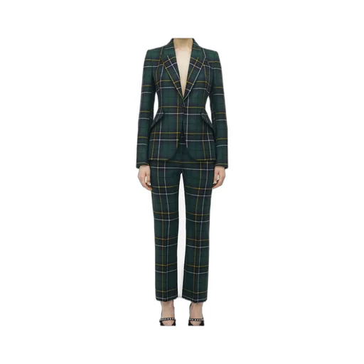 Peak-Lapel Tartan-Plaid Blazer