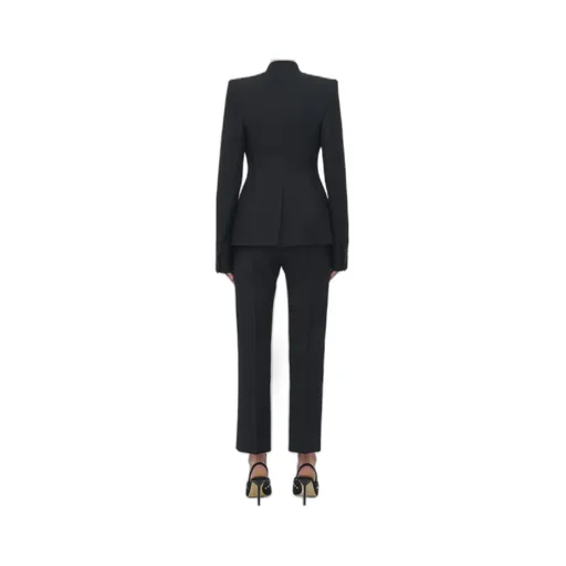 Mandarin-Collar Button-Front Fitted Jacket