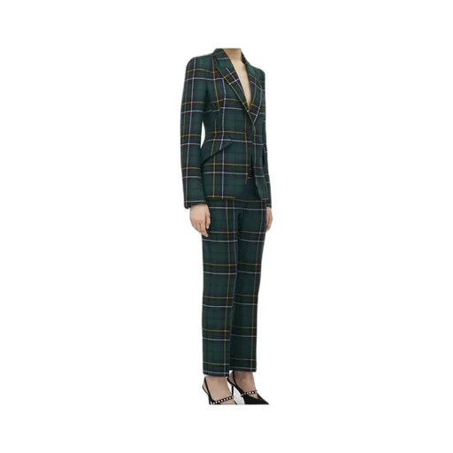 Peak-Lapel Tartan-Plaid Blazer
