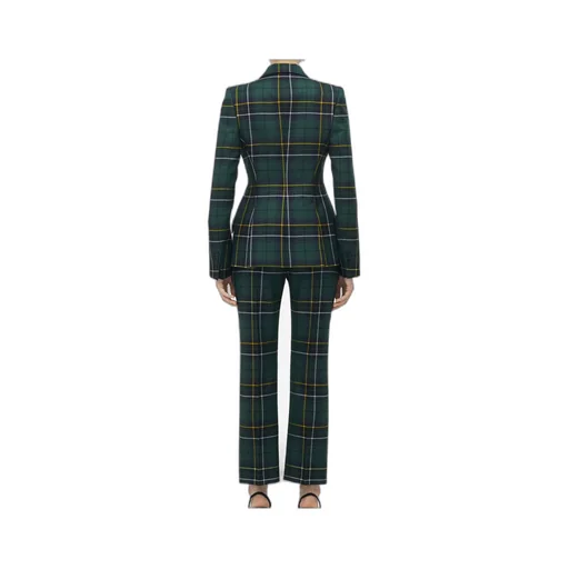 Peak-Lapel Tartan-Plaid Blazer