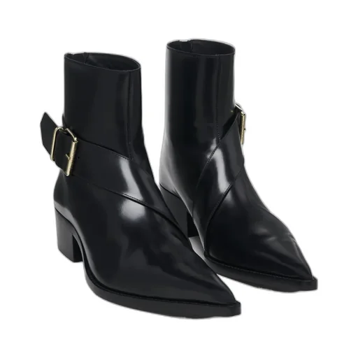 Pointed-Toe Buckle Ankle Boots