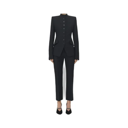 Mandarin-Collar Button-Front Fitted Jacket