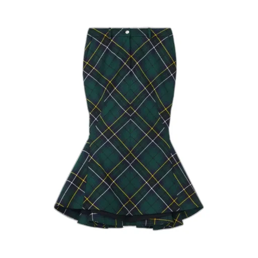 Kickback-Detail Plaid Skirt