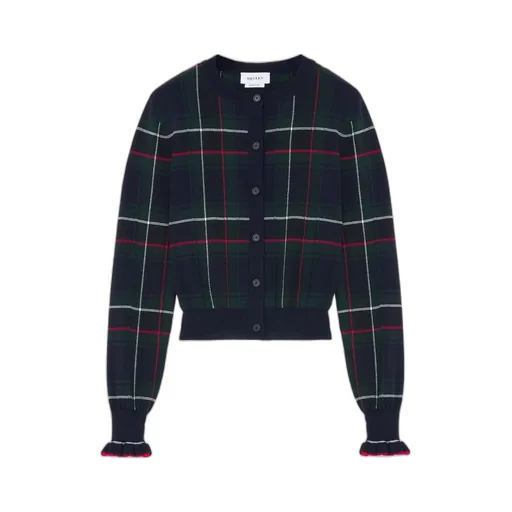 Plaid Ruffled-Cuff Cardigan