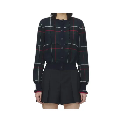 Plaid Ruffled-Cuff Cardigan