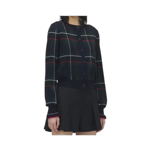 Plaid Ruffled-Cuff Cardigan