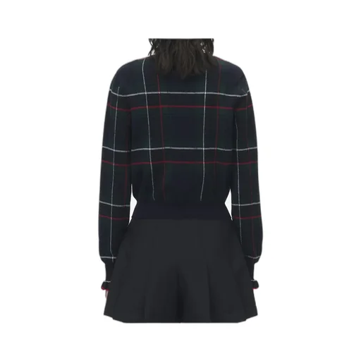 Plaid Ruffled-Cuff Cardigan