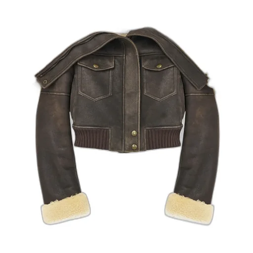 Shearling-Collar Leather Jacket