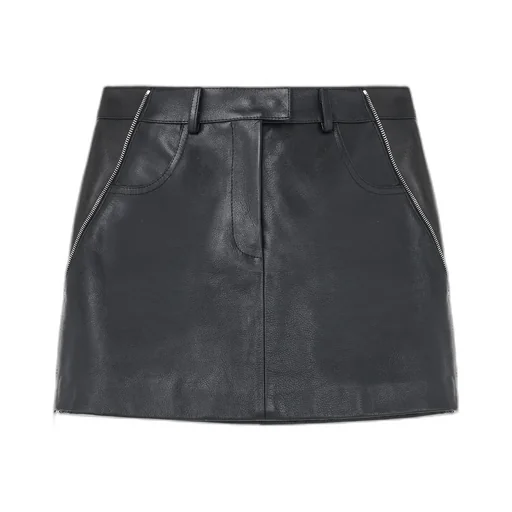 Zip Detailed Leather Mini Skirt