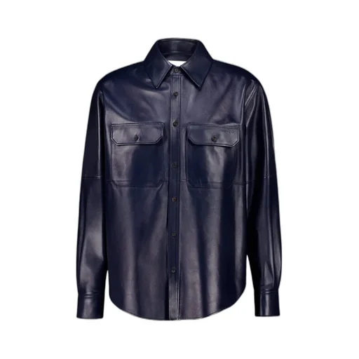 Long Sleeve Logo Embossed Leather Shirt