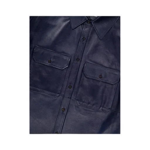 Long Sleeve Logo Embossed Leather Shirt